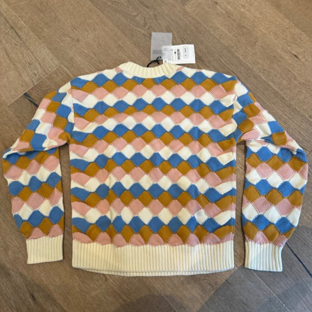 Colorful Zara Kids Argyle Sweater Size 11-12Y Cotton Blend Knit Pastel Blue/Pink - Picture 5 of 5